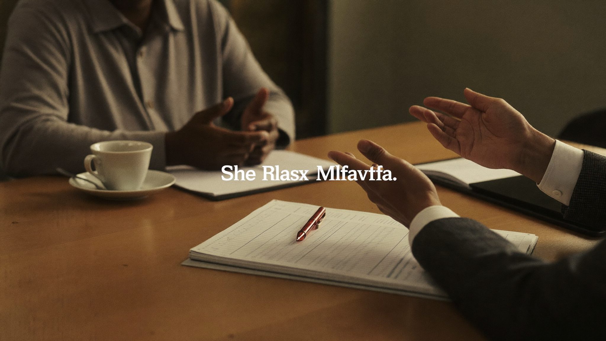 A Ciresta adviser reviewing a client ledger over tea during a fee discussion