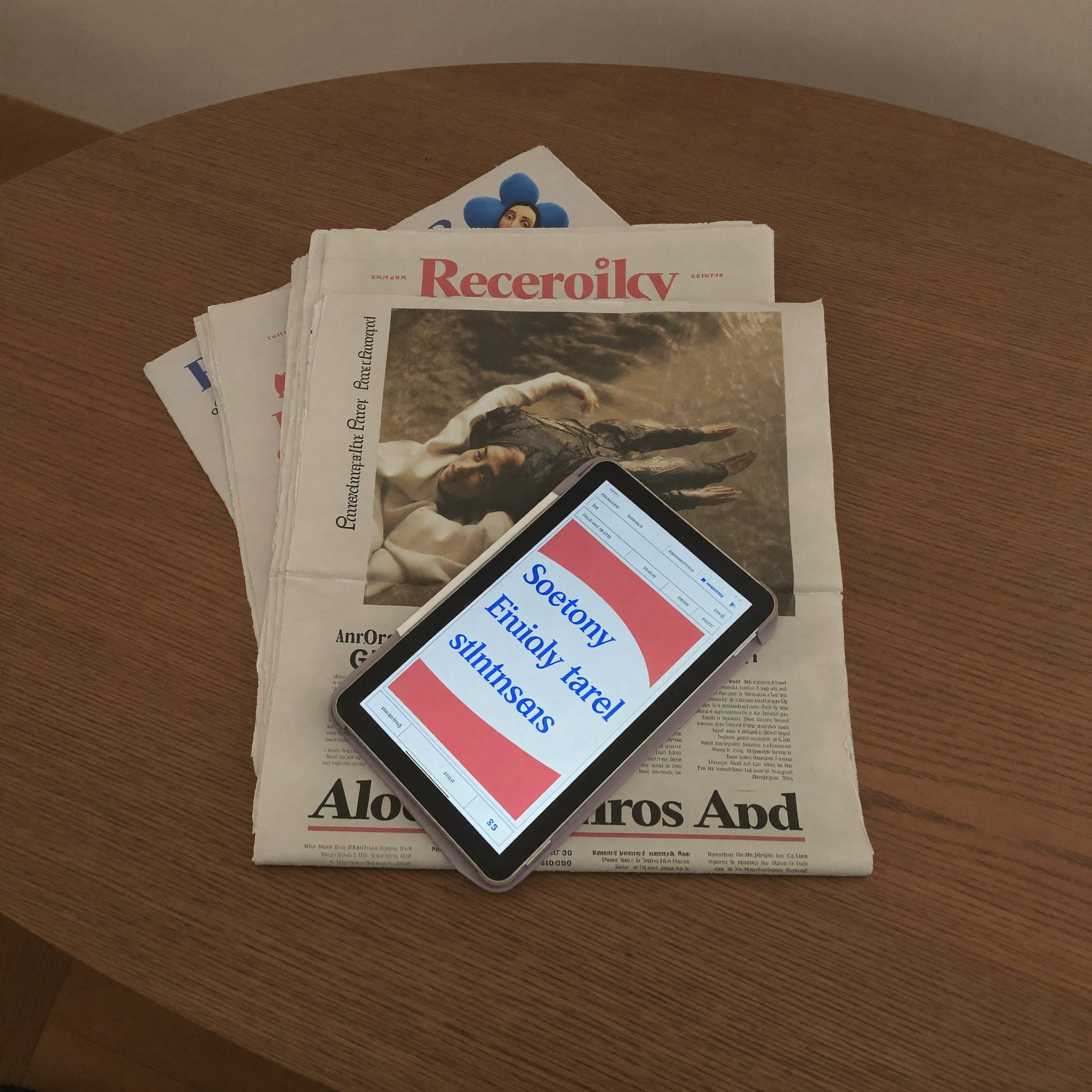 A stack of newspapers on a reading table